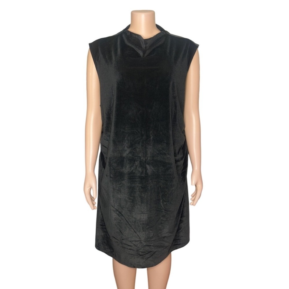 A New Day Dress Women's Sleeveless Midi Mock Neck Ruched Velvet Dress Size 2X - Picture 1 of 10